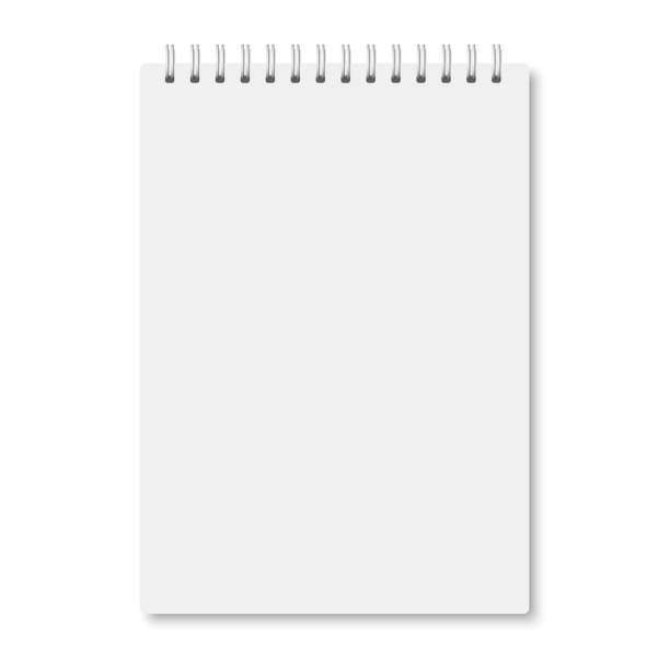 белый реалистичный ноутбук a5, закрытый тенями - spiral notebook open note pad textbook stock illustrations
