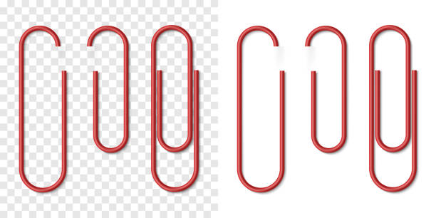 ilustrações de stock, clip art, desenhos animados e �ícones de vector set of red metallic realistic paper clip - stationary document business paper clip