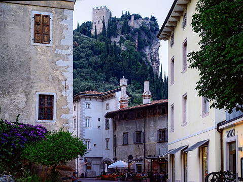 A view of the town of Celano, in Abruzzo, Italy, with the Piccolomini Castle and the Velino mountain behind