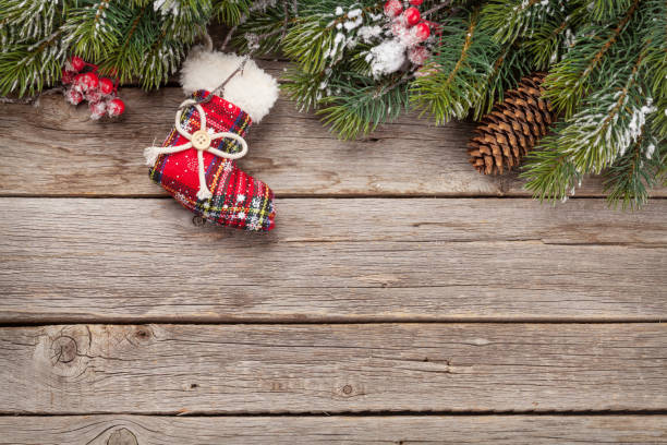 istock Christmas card with decorated fir tree 1185250807