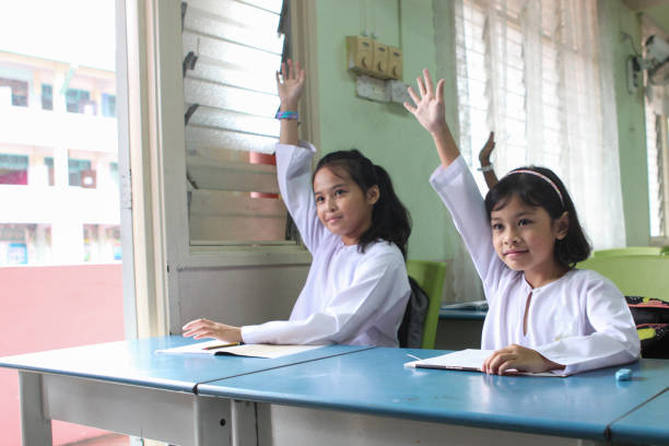 istock Two Schoolgirls Raising Their Hands in A Classroom 1185251274