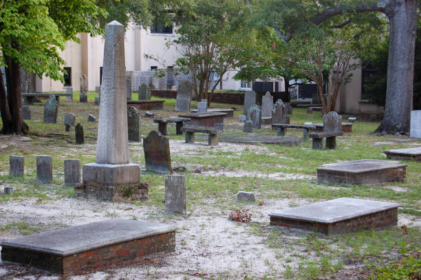 istock Early 19th century grave yard with old head stones and vaults. 1185251545