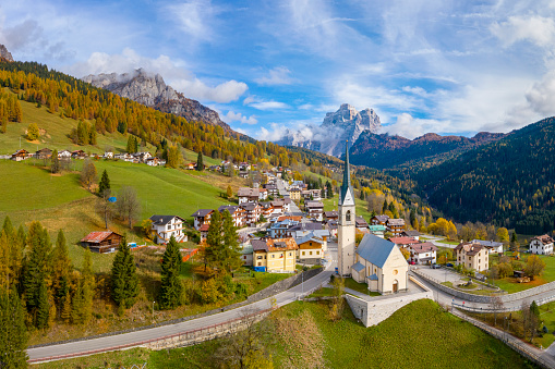 Italy, Mt Pelmo, Valley, Autumn, Church