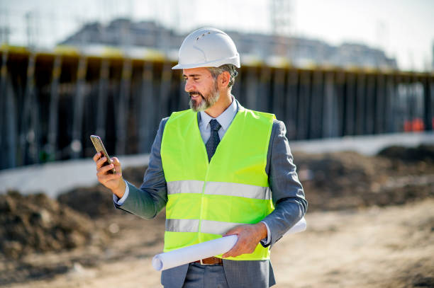 Construction manager on phone stock photo