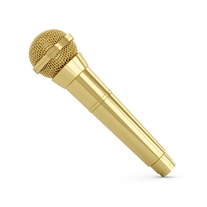 3d rendering golden microphone isolated.