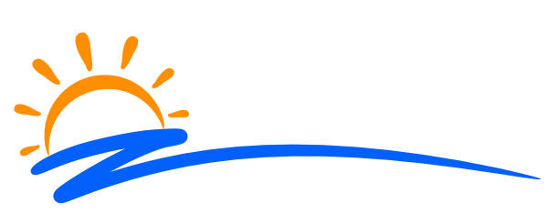 바다 풍경, 푸른 바다와 태양, 파도, 여름 기호 - 재고 벡터 - river wave symbol sun stock illustrations
