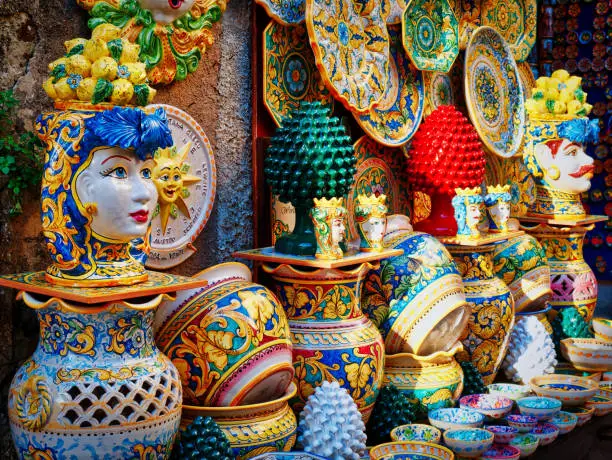 Photo of ceramic craft items on sale in Sicily Italy