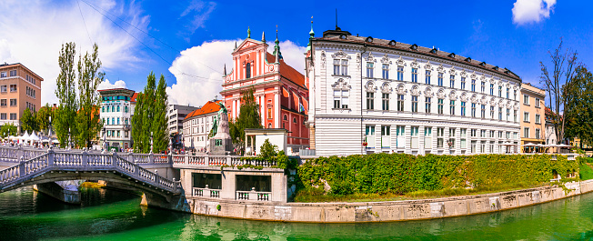 Charming tranquil capital of Slovenia with pretty streets and canals