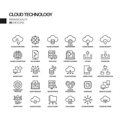 Simple Set of Cloud Technology Related Vector Line Icons. Outline Symbol Collection.