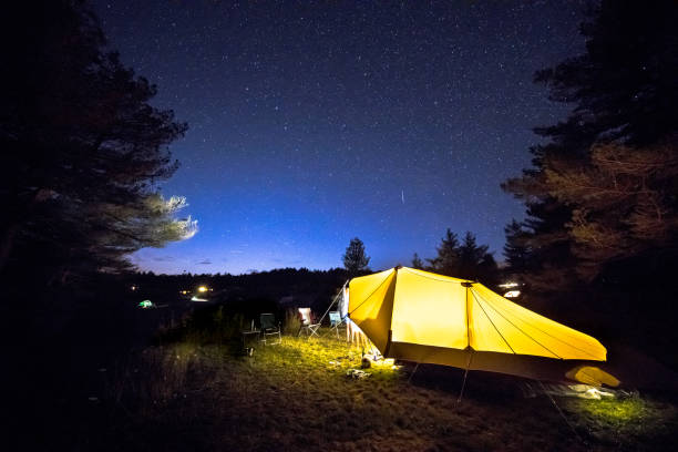 istock Family tent on camping ground under stars 1185260247