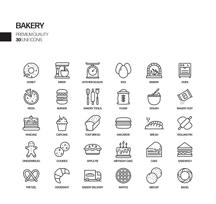 Simple Set of Bakery and Patisserie Related Vector Line Icons. Outline Symbol Collection.
