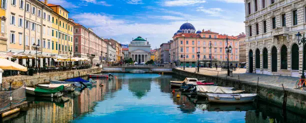 Photo of Landmarks and beautiful places (cities) of northern Italy - elegant Trieste with charming streets and canals