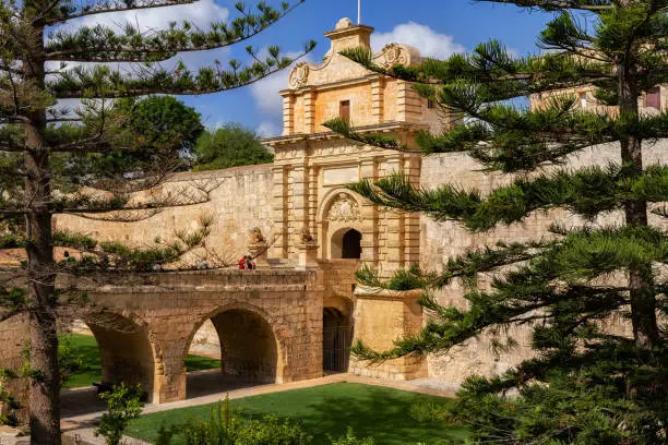 Mdina Gate (Maltese: Il-Bieb tal-Imdina) - Vilhena Gate to the Silent City of Mdina in Malta, Baroque style landmark from 1724.