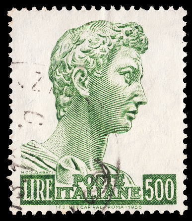 ITALY - CIRCA 1956: A stamp printed by Italy, shows sculpture head St. George, by Donatello, circa 1956