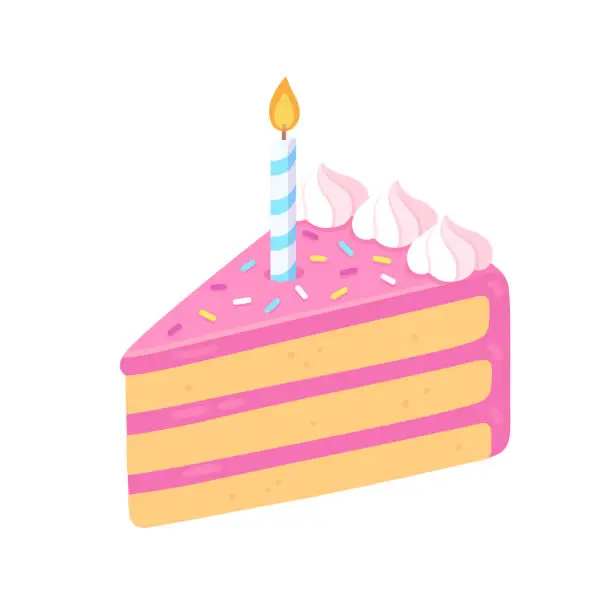 Vector illustration of Birthday cake slice with candle