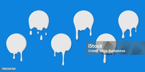 Milk Labels With Drips Milkshake Melt Circle Stickers With Drops White
