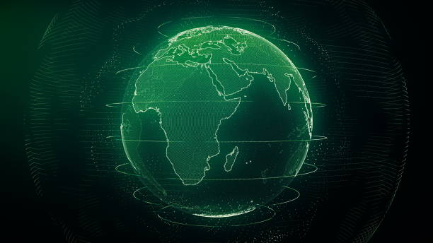 istock Futuristic Earth Europe skyline. Data network around planet in digital age 1185265578