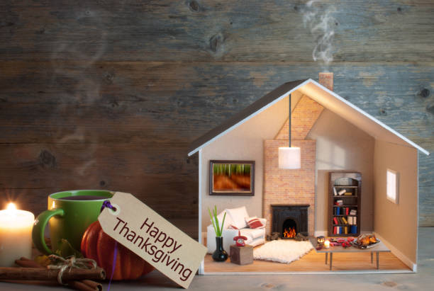 Happy thanksgiving home setting stock photo