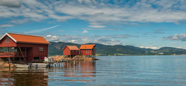 Red house at Aurlandsfjord in Norway