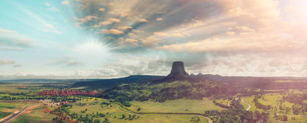 Aerial view of Devils Tower, Wyoming. National Parks