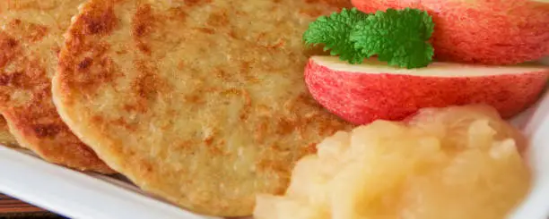 Potato pancake on plate as background banner