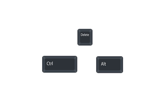 Control (Ctrl), Alternativo (Alt) y Eliminar vector de botón de tecla del equipo aislado en fondo blanco. Ctrl+Alt+Supr se utiliza para interrumpir una función. photo