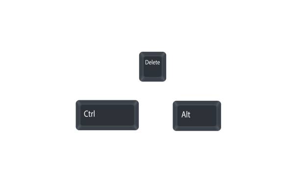 Control (Ctrl), Alternate (Alt) and Delete computer key button vector isolated on white background. Ctrl+Alt+Del used to interrupt a function. stock photo