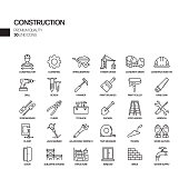 Simple Set of Construction Related Vector Line Icons. Outline Symbol Collection.