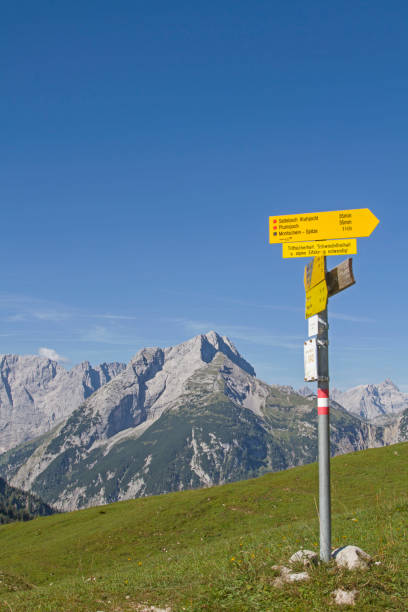 istock hiking signpost on Plumsjoch 1185274134
