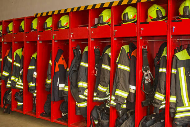 istock equipment locker of a fire station 1185274478