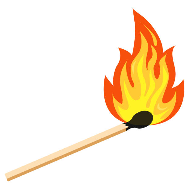 burning match flat design icon, wektor ilustracja nagrywania zapałka w ogniu izolowane na białym tle. - match matchstick dark fire stock illustrations