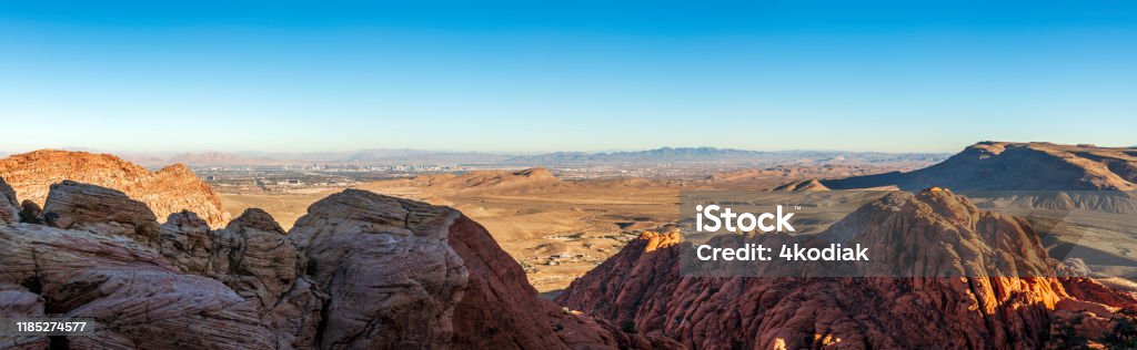 Las Vegas skyline looking from Red Rock Canyon Las Vegas skyline  and valley looking from Red Rock Canyon Las Vegas Stock Photo