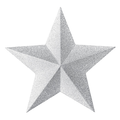 Christmas silver star isolated on white background. Christmas ornament closeup grey star.