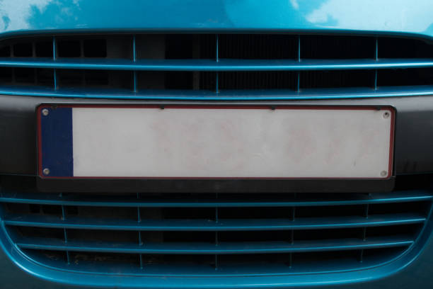 istock Bright Blue Car In Front Empty Mockup Advertising Space Public Transportation Vehicle Close Up 1185275674