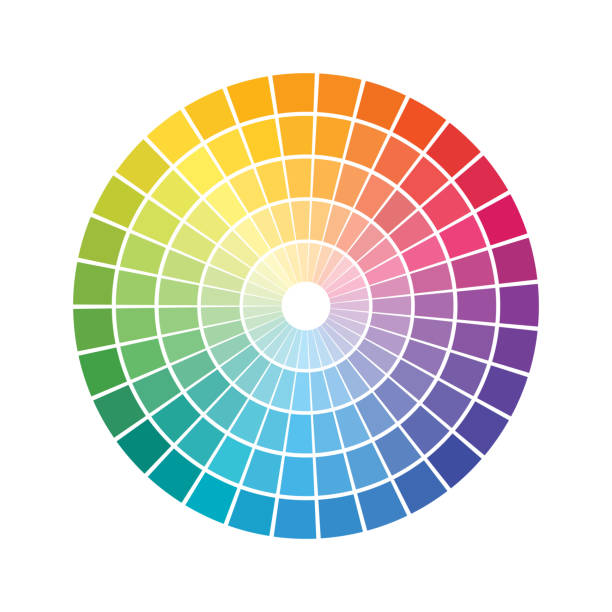 geometrische formen, die konzentrische kreise bilden. regenbogen-farbspektrum geflieste ringe - farbpalette stock-grafiken, -clipart, -cartoons und -symbole