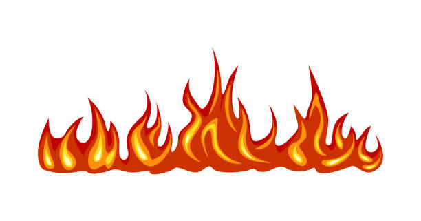 ogień płomień izolowany na białym tle. wektor ilustracja jasnego ognia w kreskówce prosty płaski styl. - log fire firewood fire chimney stock illustrations