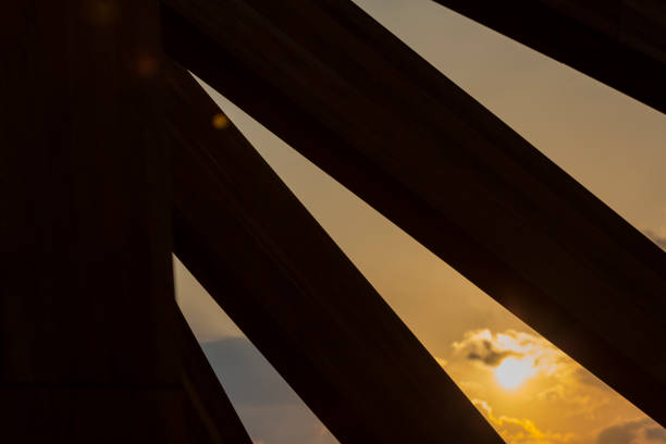 istock Abstract wooden stripes background  sky background. 1185279424