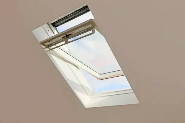 Interior shot of a roof window respectively skylight