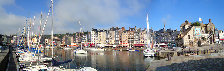 panoramic view of the port of Honfleur in Normandy - France.
