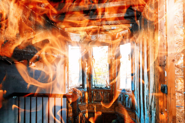 burned down house, destruction, flames and smoke, no insurance