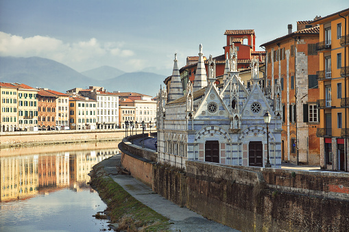 Gothic church Santa Maria della Spina in the city of Pisa in Italy on the embankment of the Arno River