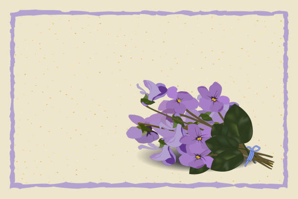 istock Bouquet of violets on a beige background with sparkles. 1185289001