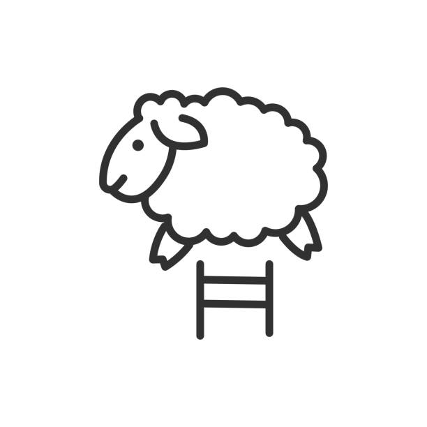 illustrazioni stock, clip art, cartoni animati e icone di tendenza di le pecore saltano. linea con tratto modificabile - sheep