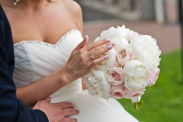 istock wedding bouquet of white and pink peonies. 1185292513