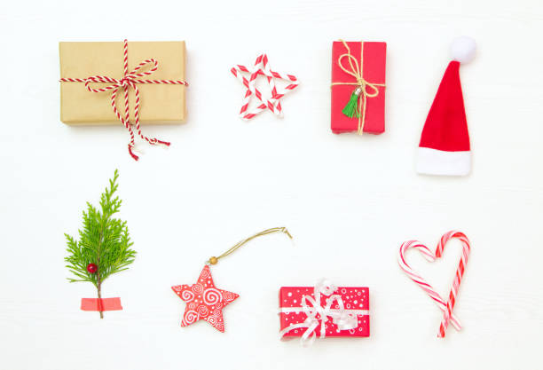 istock Christmas presents and decoration, beautiful flat lay arrangement 1185293239