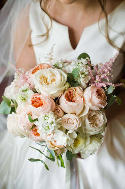 istock wedding bouquet of white and pink peonies. 1185293265