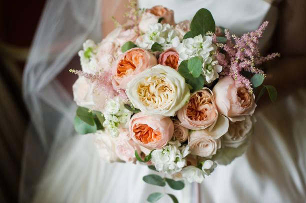 istock wedding bouquet of white and pink peonies. 1185293468