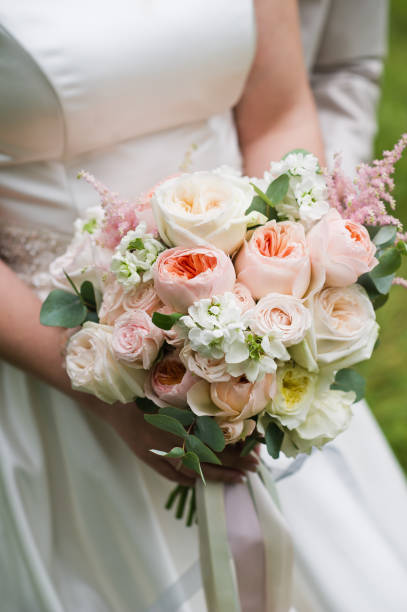 istock wedding bouquet of white and pink peonies. 1185293575