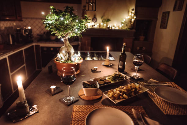 christmas dinner at home Dinner at home candle light dinner stock pictures, royalty-free photos & images