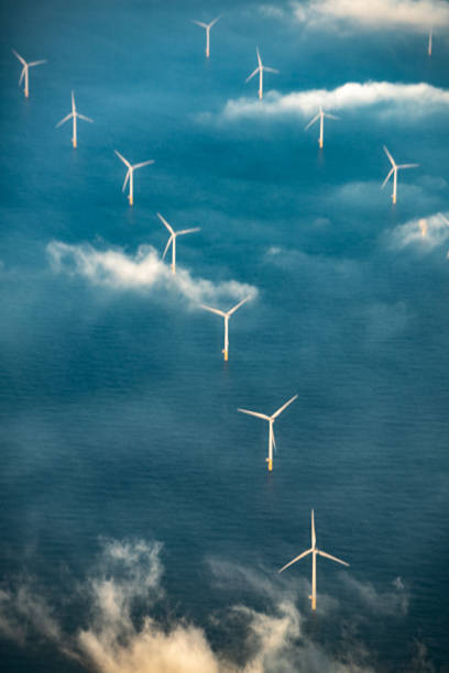 istock Rows of wind turbines at sea 1185297893